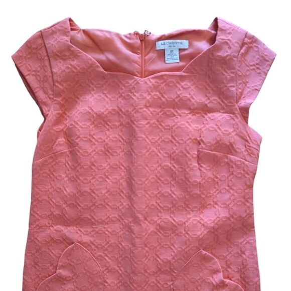 VTG Liz Claiborne Coral Pink Sleeveless Textured Mini Shift Dress Size 4 Petite - Picture 2 of 15